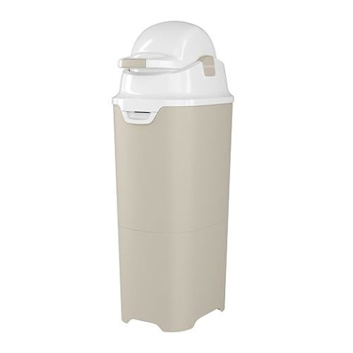Foundations Tall Diaper Pail with Airtight Lid - Durable & Odorless Diaper Disposal, Large Capacity, Holds up to 60 Newborn Diapers, Refill with Any Bags - Sand