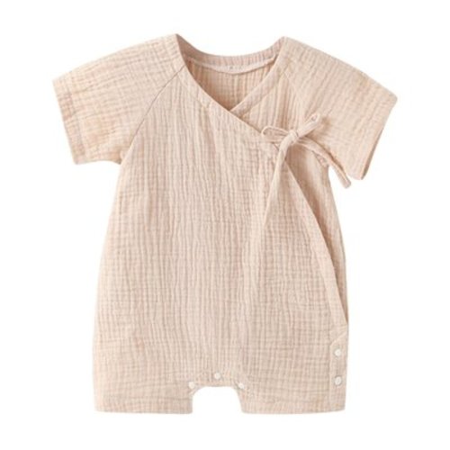 AherBiu Newborn Baby Short Jumpsuit Button up Leg Wrap-Tie Short Sleeve Rompers Unisex Infant 1 Piece Outfits