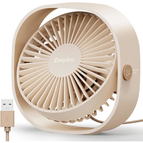 EasyAcc USB Small Desk Fan, Slumber Pod Fan [360°Rotatable &Powerful] 3 Speeds Portable Personal Table Travel Fan for Desk Cruise Ship Dorm Bedroom Office (No Battery)