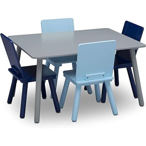 Delta Children Kids Table and Chair Set (4 Chairs Included), Grey/Blue
