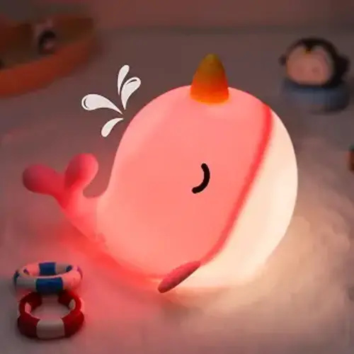 Narwhal Nightlight for Kids, Whale Nursery Lamp Soft Silicone Animal Night Light with 3 Levels of Brightness & 30 Mins Timer, Pefrect Whale Gifts for Girl Birthday Holiday Bedroom Decoration
