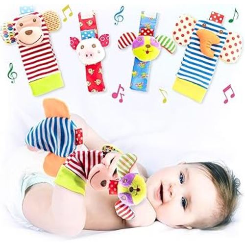 Baby Rattle Socks for Girls & Boys (Zoo Set) - Baby Toys 6-12 Months - Wrist Rattles and Foot Rattles - Baby Toys for Newborns As Gift - Easy to Wear Baby Rattle Toys