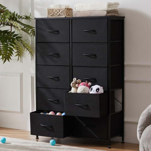 ZUNMOS 10 Drawer Fabric Dresser for Bedroom, Chest of Drawer Organizer Storage Cabinet for Closet, Entryway, Black