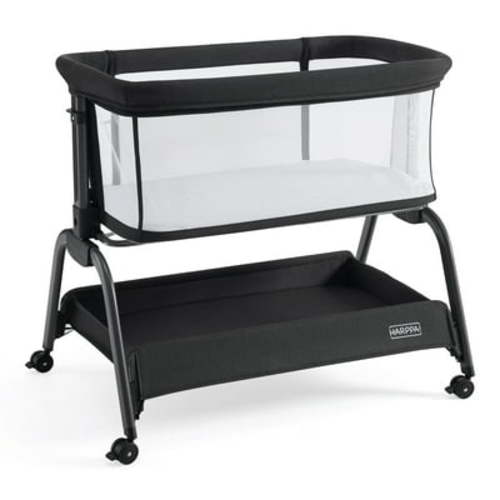 HARPPA Bassinet Bedside Sleeper, Bedside Bassinet for Baby with Storage& Wheels, Dark Gray