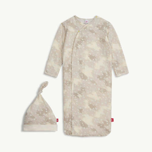 doeskin tan modal magnetic cozy sleeper gown + hat set