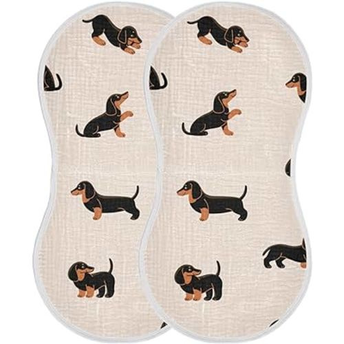Muslin Baby Burp Cloths Set of 2, Soft Absorbent Cute Dogs Dachshunds Muslin Washcloths, Bibs, Face Towel for Newborn Boys Girls, 22 x 11 Inch