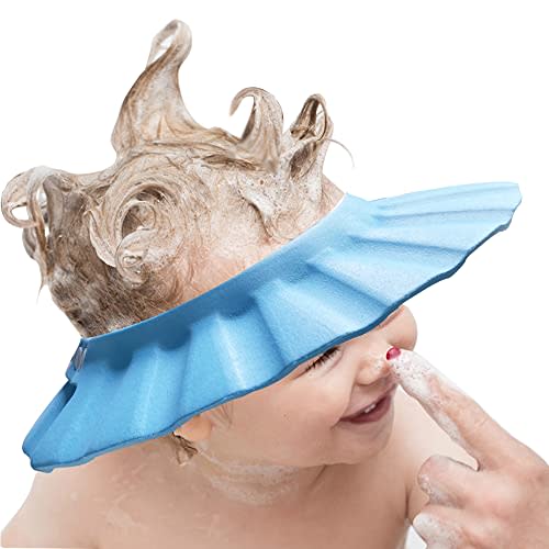 Baby Shower Cap Soft Adjustable Baby Bath Head Cap Visor for Washing Hair Shower Bathing Protection Bath Cap for Toddler, Kids, Children (Blue)