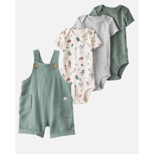 4-Pack Organic Cotton Bodysuits and Gauze Shortalls Set