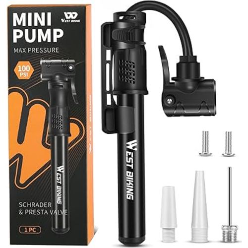 Bicycle Pump Mini Bike Pump - Aluminum Alloy Cycle Pump for Presta & Schrader Valve, Portable Lightweight Bike Tyre Pump Fast Tyre Inflation Mini Air Pump for Mountain Road Bike Ball Pump