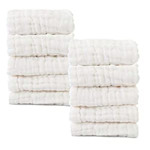 MUKIN Baby Washcloths- Natural Cotton Baby Wipes - Soft Newborn Baby Face Towel for Sensitive Skin- Baby Registry as Shower, 10 Pack 12x12 inches (White) : Baby