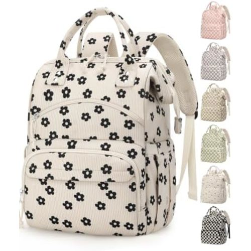 Pritent Large Capacity Diaper Bag Backpack for Mom – Lightweight Maternity Nappy Bag with Insulated Pockets, Stroller Straps & Travel Essentials for Baby Girl Boy, Black Flower
