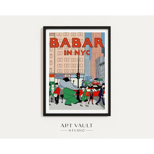 Babar New York Poster Babar Elephant City Illustration NYC Wall Art Babar Poster Babar Print Nursery Decor Kids New York City Illustration
