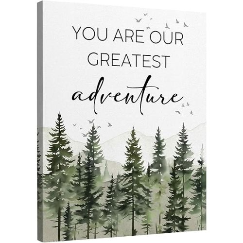 TLESKE Woodland Baby Nursery Decor Wall Art Decor, Forest Mountain Canvas Wall Art Prints for Baby Boys Girls Nursery Toddlers Kids Room Playroom, You Are Our Greatest Adventure Wall Picture, 11x14in