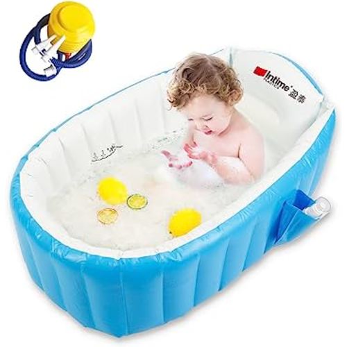 Baby Inflatable Bathtub, Portable Infant Toddler Bathing Tub Non Slip Travel Bathtub Mini Air Swimming Pool Kids Thick Foldable Shower Basin with Air Pump, Blue