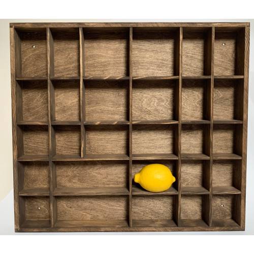 dark brown wooden display, 28 compartments spice rack, knick knack collection keepsake case, shelf, shadow box, organizer, palisander wood