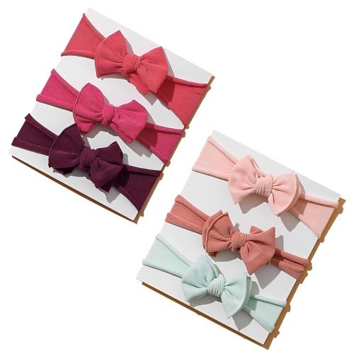 6pcs Nylon Headbands for Girls: Stretchy Knot Hair Bows, Double Layer Elastic Hairbands for Newborn, Infant, Toddler, Kids