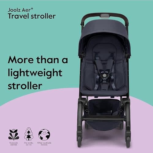 Joolz AER+ Lightweight & Compact Travel Stroller - Portable One-Hand Fold Design - Ergonomic Seat for Infant & Toddler (up to 50 lb) - XXL Sun Hood - Stroller for Airplane -Travel Pouch -Navy Blue