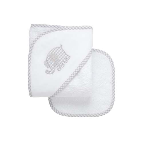 Elephant Baby Hooded Towel & Washcloth Set, Gray