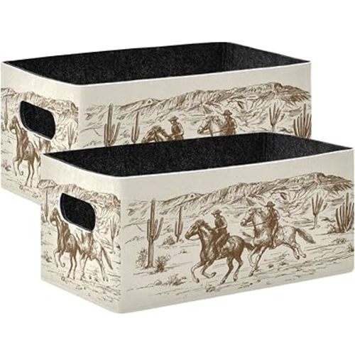 Kcldeci American Wild Western Desert Cowboy Storage Bins Baskets for Organizing 2Pack, Sturdy Storage Basket Foldable Storage Baskets for Shelves Closet Nursery Toy