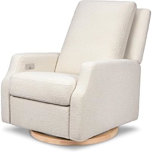 NAMESAKE Crewe Electronic Recliner and Swivel Glider in Ivory Boucle with Light Wood Base, Greenguard Gold & CertiPUR-US Certified