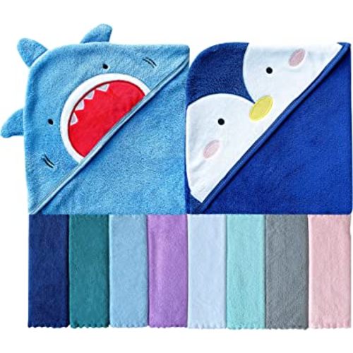 Sunny zzzZZ Baby Hooded Bath Towel, Shark and Penguin