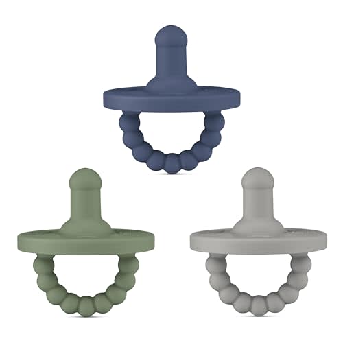 Ryan & Rose Cutie PAT All-in-One Pacifier and Teether Massaging Teething Ring and Hideaway Binky for Growing Babies (Prep (3 Pack), Stage 1)