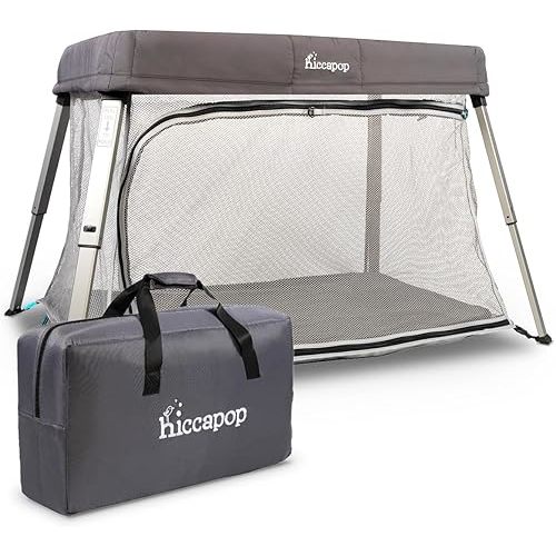 Hiccapop TravelPod Portable Crib for Baby, Lightweight, Foldable Travel Crib for Baby and Toddlers with Zippered Door, Waterproof Base & Carry Bag
