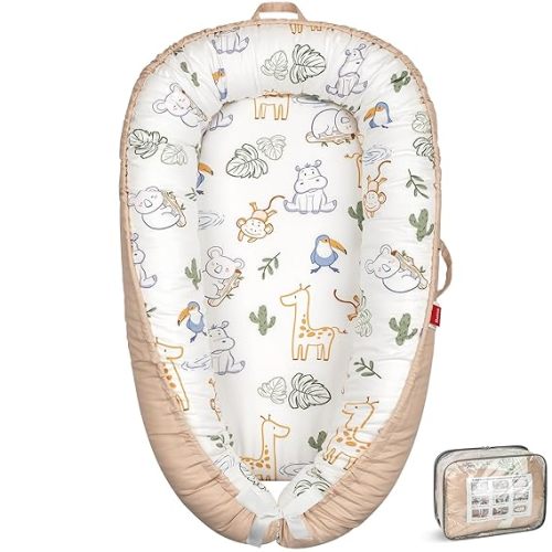BUTOA Baby Lounger - Baby Lounger for Newborn 0-24 Months, Breathable & Soft Baby Nest, Portable and Lightweight Lounger for Home and Travel, Ideal Newborn Babies Essentials (Beige Hippo)
