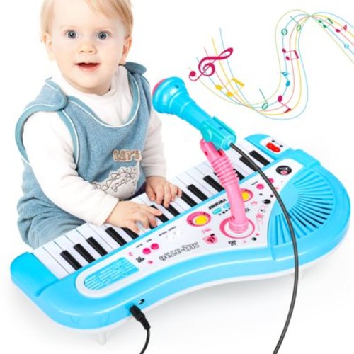 Beefunni Piano Toys for Kids, Musical Keyboard Blue Instrument with Microphone for Toddlers Baby, Christmas Gifts Toys for Boys Girls Aged 2 3 4 5 6+