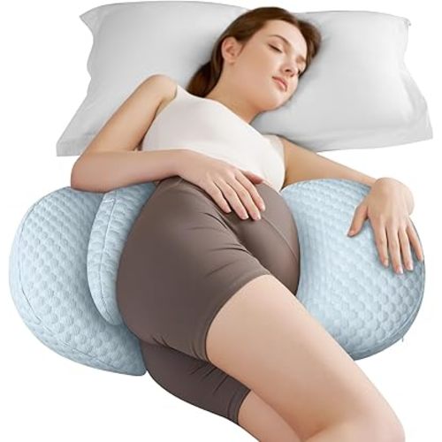 Pregnancy Pillow – W Shaped Maternity Support for Side Sleepers, Adjustable Travel Wedge Pillow for Back, Belly, and Hip Relief, Ideal for Pregnant Women, Blue
