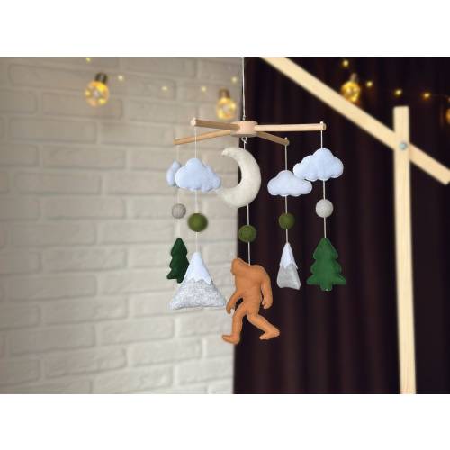 Baby mobile sasquatch, woodland nursery mobile, baby crib mobile, felt mobile