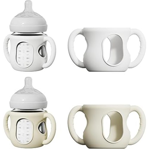 2 Pack Silicone Sleeves for Avent Natural Glass Bottles, Anti Breakage Bottle Holder with Handle, Compatible with Philips Avent Glass Natural Bottle 4 oz