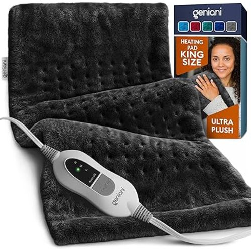 GENIANI Extra Large Electric Heating Pad for Back Pain and Cramps Relief - Auto Shut Off - Soft Heat Pad for Moist & Dry Therapy - Heat Patch (XL Black)