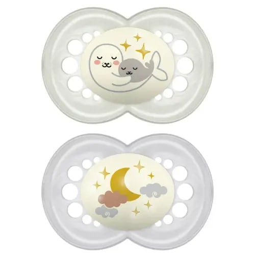 MAM Night Pacifier, 6+ Months, Unisex, 2 pack