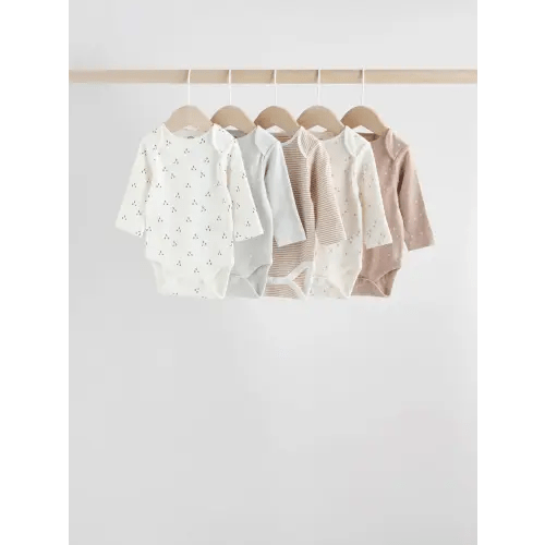 Neutral 100% Cotton Long Sleeve Baby Bodysuits 5 Pack