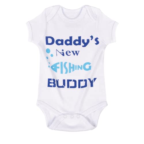 BKD Daddys New Fishing Buddy Baby Must Haves Items for Newborn Infant Baby Boys Girls Outfit Bodysuit (NF-White-B, 3-6 Months) (Fishing Baby Onesie)