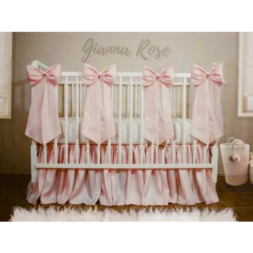 Pearl Blush Pink Girl's Crib Set - Full soft skirt with 2, 3 or4 large bows! Free shipping!