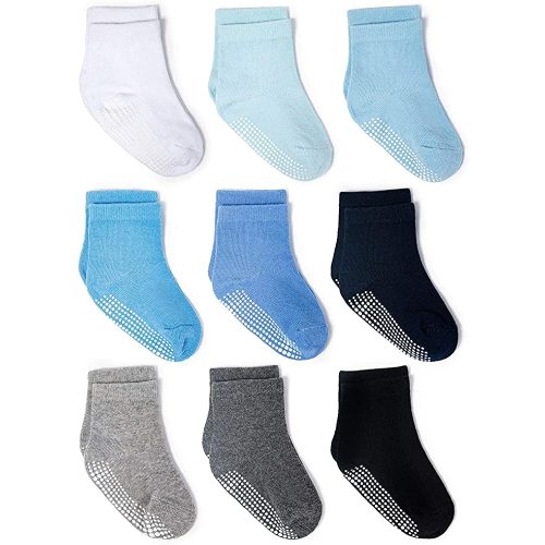 Zaples Grip Crew Socks with Non Slip/Anti Skid Soles for Baby Infants Toddlers Kids Boys Girls