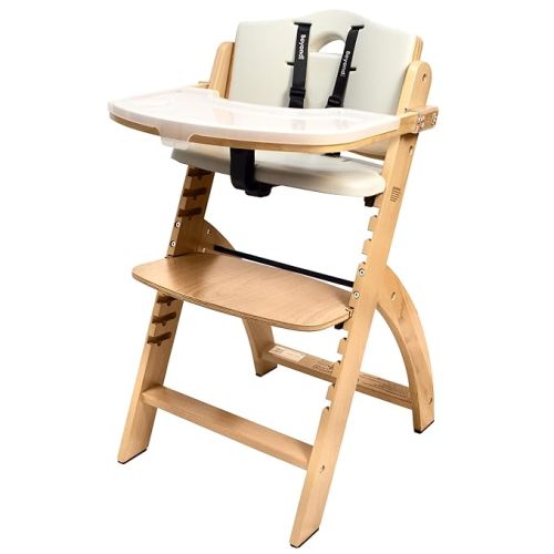 Abiie Beyond Junior Convertible Wooden High Chair (Natural Wood, Dove Grey Cushion)