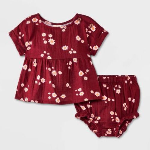 Baby Girls' Gauze Floral Romper - Cat & Jack™ Brown Newborn