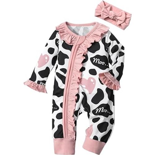 Infant Newborn Baby Girl Clothes Onesies for Baby Girl Long Sleeve Ruffle Baby Clothes with Headband