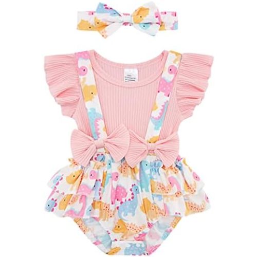 UNICOMIDEA Baby Girls Clothes 0-18 Months Bodysuit Ruffle Sleeve Newborn Outfit Romper with Headband