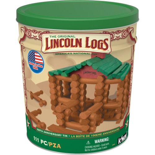 Lincoln Logs 100th Anniversary Tin - 111-Piece Age Fun Wooden Collectible Set