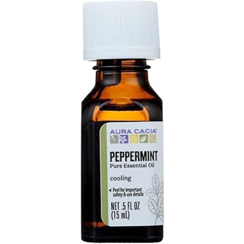 Aura Cacia 100% Pure Peppermint Essential Oil | GC/MS Tested for Purity | 15 ml (0.5 fl. oz.) | Mentha piperita