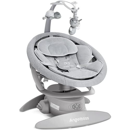 Angelbliss 3 in 1 Baby Swing with Motion Detection, Portable Baby Swings for Infants with Removable Rocker & Stationary Seat, Bluetooth Enabled with 3 Unique Motions (Grey)