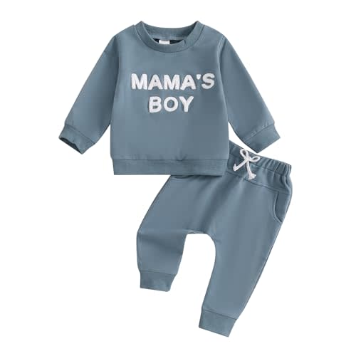 Baby Boy Fall Clothes, Infant Toddler Winter Outfits Letter Embroidery Long Sleeve Sweatshirt Pants Sweatsuit Set