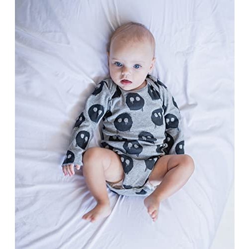 NUNUNU Baby Long Sleeve Onesie Bodysuit, 100% Cotton, For Infant Girls, Melting Skull - Grey, 0-3 Months