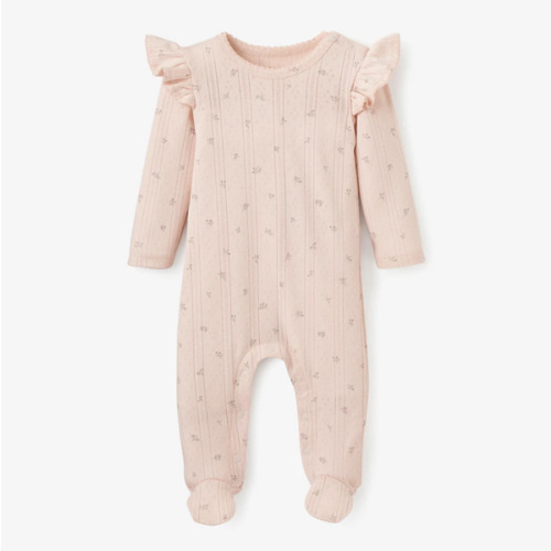 Blush Floral Organic Cotton Pointelle Baby Jumpsuit – Elegant Baby