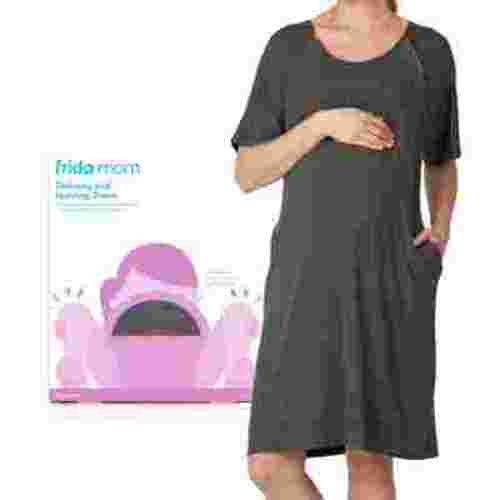 Frida Mom Labor and Delivery Gown, Maternity & Postpartum Nursing Gown, Jersey Nightgown, One Size