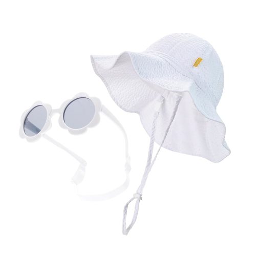 Baby & Toddler Wide Brim Sun Hats UPF 50+ Sun Protection Bucket Cap Cute Adjustable Hat in Seersucker